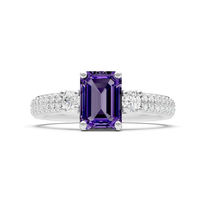 Three Stone Emerald Cut Double Pave Band