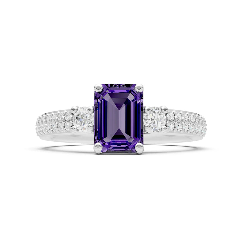 Three Stone Emerald Cut Double Pave Band