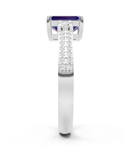 Three Stone Emerald Cut Double Pave Band