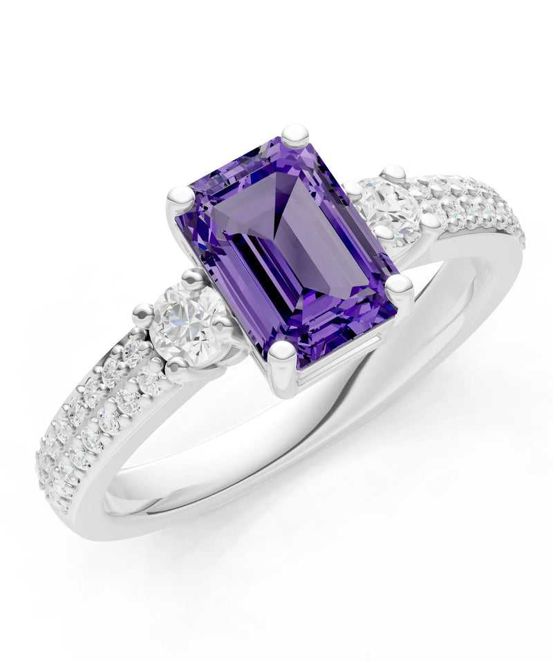 Three Stone Emerald Cut Double Pave Band