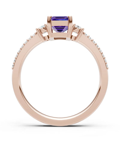 Three Stone Emerald Cut Double Pave Band