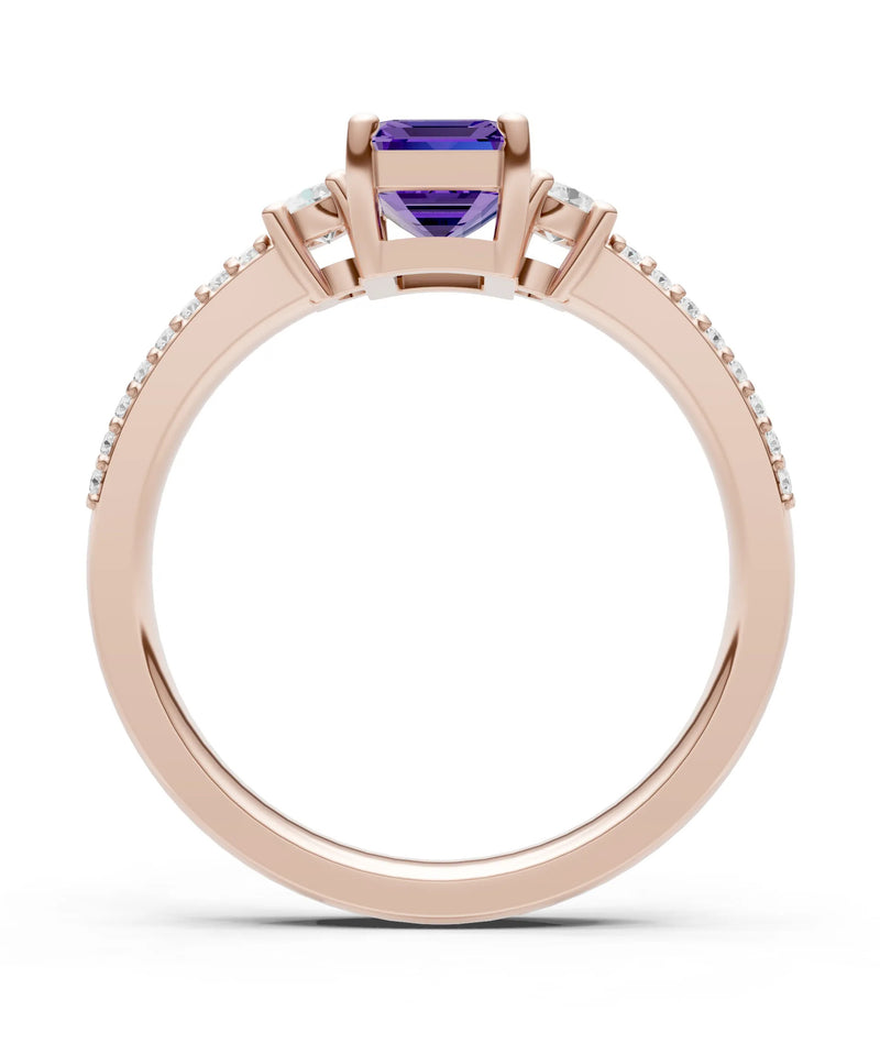 Three Stone Emerald Cut Double Pave Band