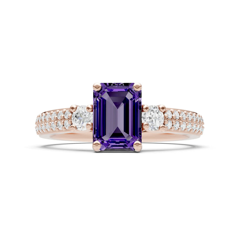 Three Stone Emerald Cut Double Pave Band