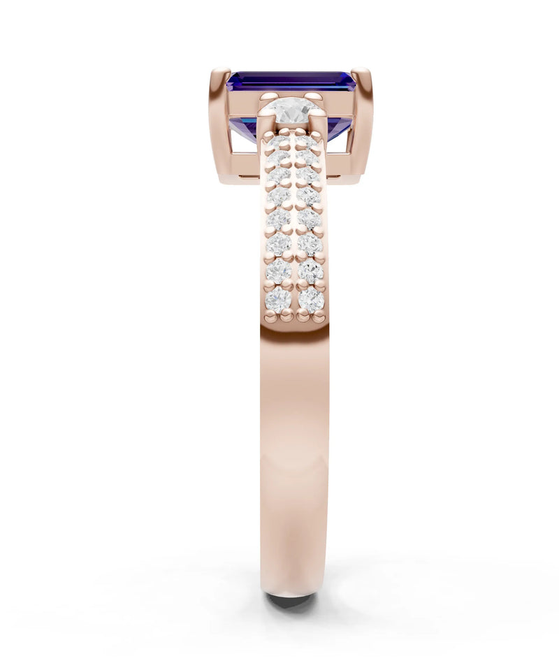 Three Stone Emerald Cut Double Pave Band