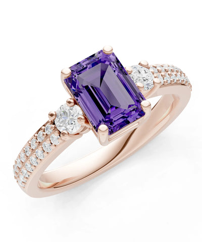 Three Stone Emerald Cut Double Pave Band