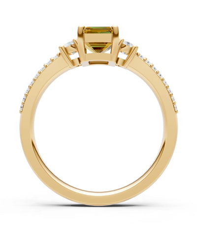 Citrine Three Stone Double Pave Emerald Cut Band