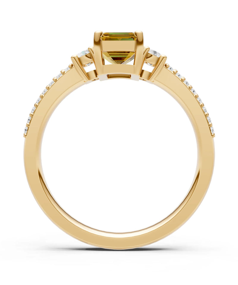 Citrine Three Stone Double Pave Emerald Cut Band