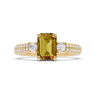 Citrine Three Stone Double Pave Emerald Cut Band