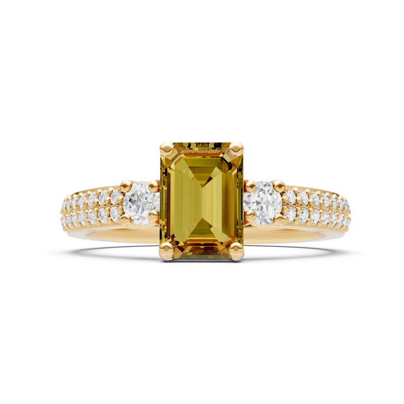 Citrine Three Stone Double Pave Emerald Cut Band