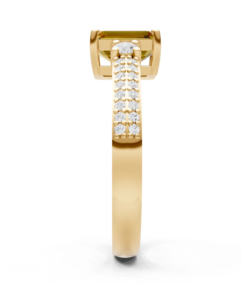 Citrine Three Stone Double Pave Emerald Cut Band