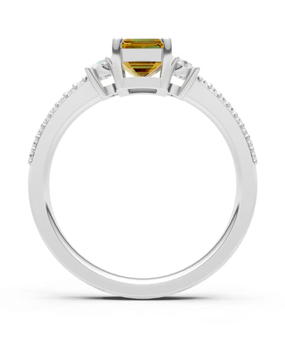 Citrine Three Stone Double Pave Emerald Cut Band