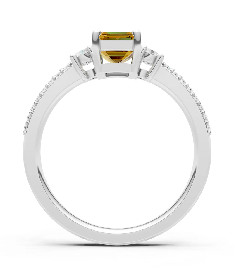 Citrine Three Stone Double Pave Emerald Cut Band