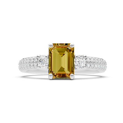 Citrine Three Stone Double Pave Emerald Cut Band