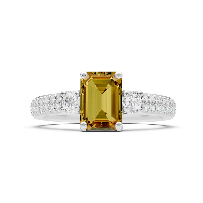 Citrine Three Stone Double Pave Emerald Cut Band