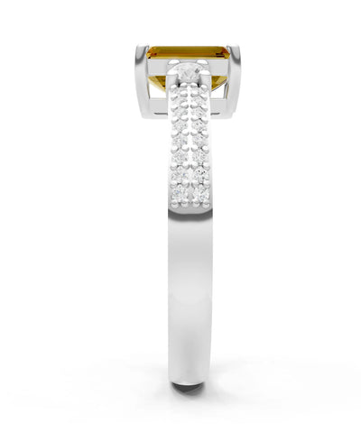 Citrine Three Stone Double Pave Emerald Cut Band