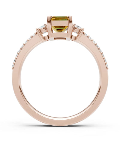 Citrine Three Stone Double Pave Emerald Cut Band
