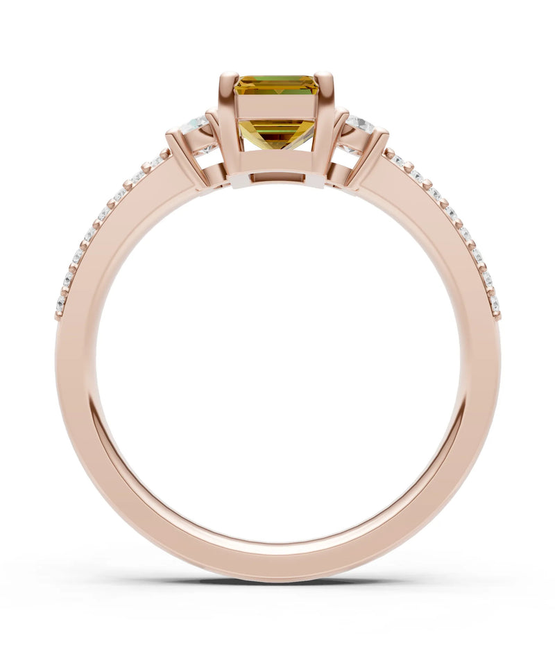 Three Stone Emerald Cut Double Pave Band