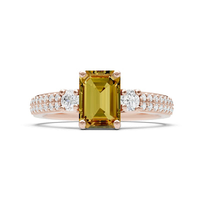 Citrine Three Stone Double Pave Emerald Cut Band