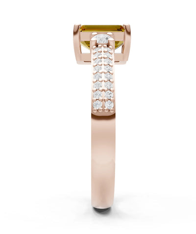 Citrine Three Stone Double Pave Emerald Cut Band