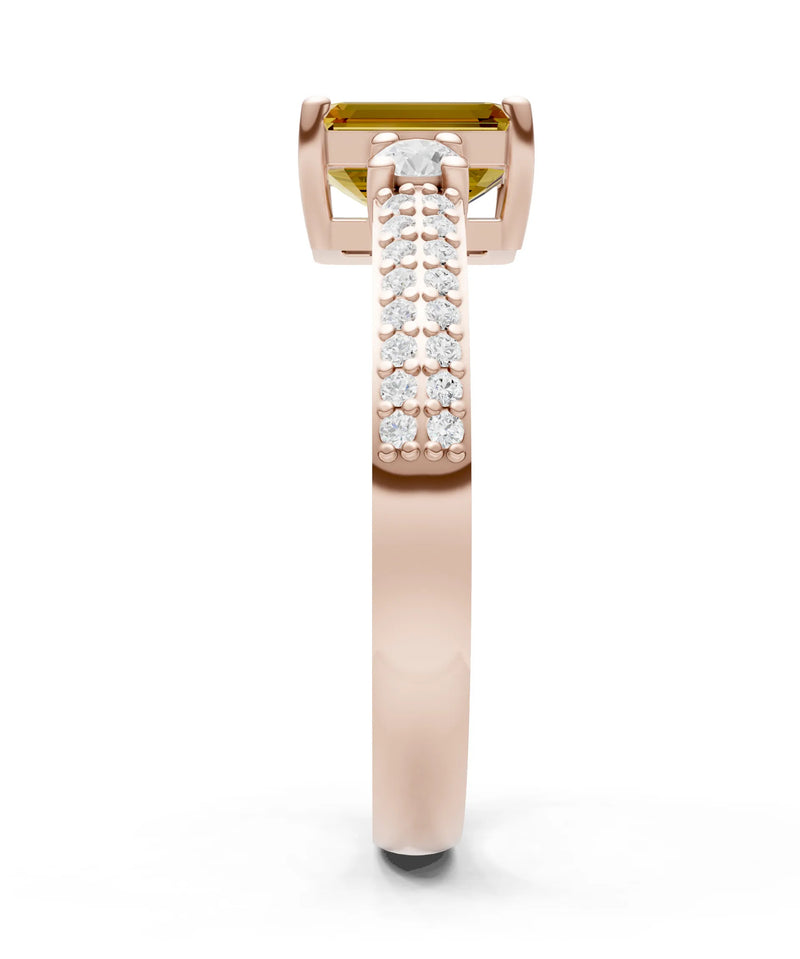 Citrine Three Stone Double Pave Emerald Cut Band