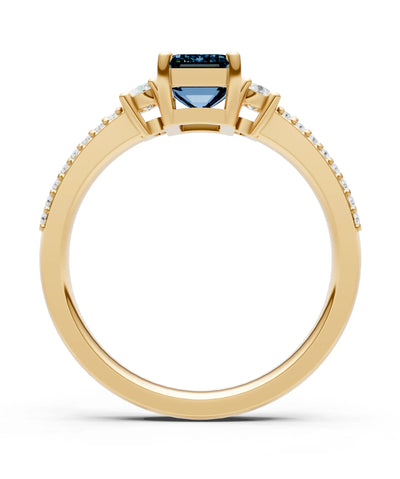 Alexandrite Three Stone Double Pave Emerald Cut Band
