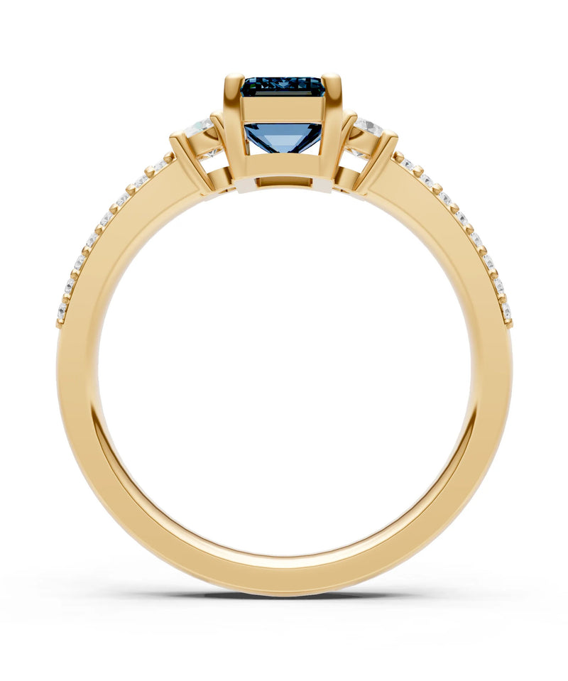 Alexandrite Three Stone Double Pave Emerald Cut Band