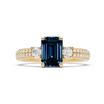 Alexandrite Three Stone Double Pave Emerald Cut Band