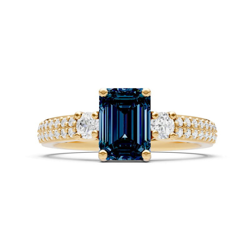 Alexandrite Three Stone Double Pave Emerald Cut Band
