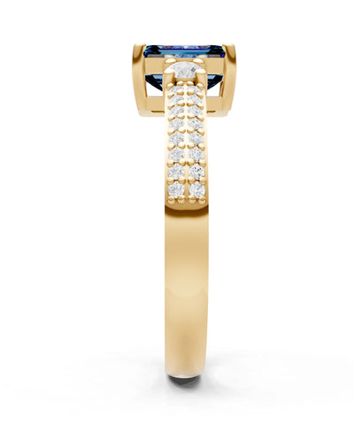 Three Stone Emerald Cut Double Pave Band