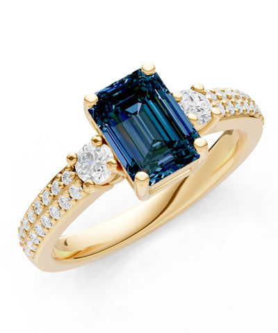 Alexandrite Three Stone Double Pave Emerald Cut Band