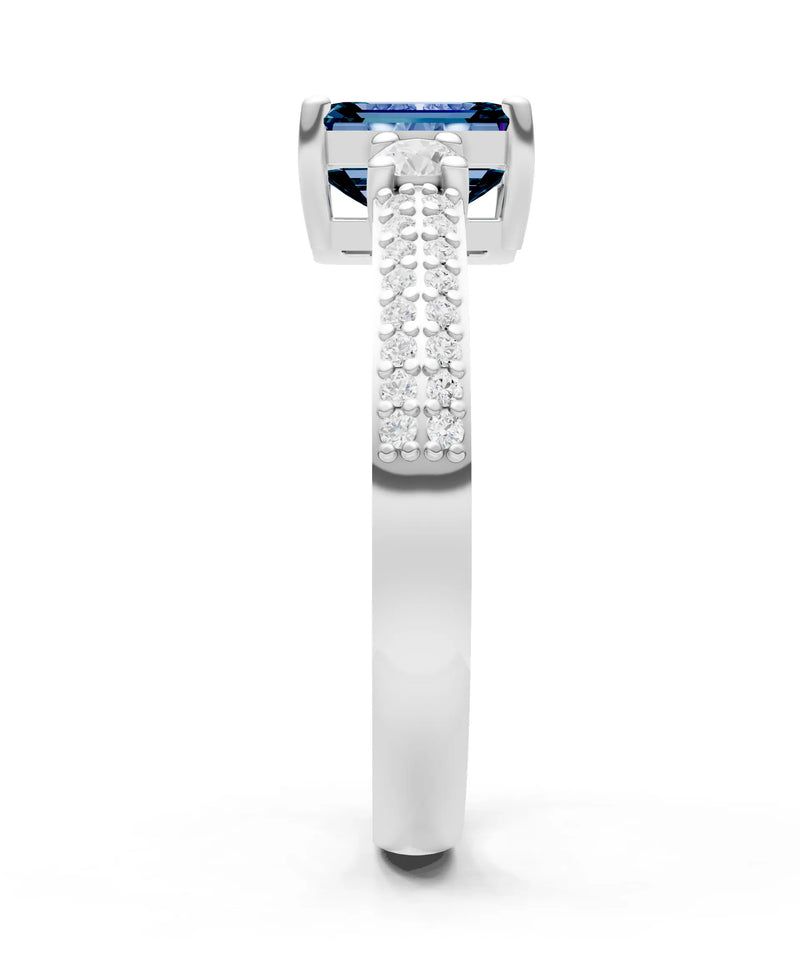 Three Stone Emerald Cut Double Pave Band