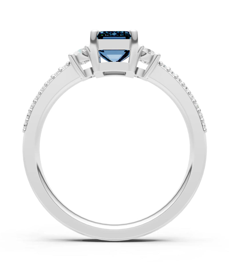 Alexandrite Three Stone Double Pave Emerald Cut Band