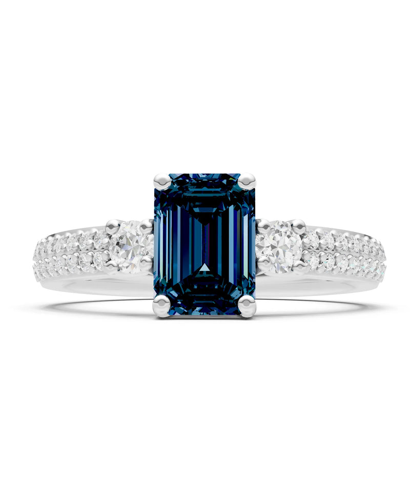 Alexandrite Three Stone Double Pave Emerald Cut Band