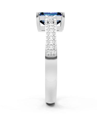 Alexandrite Three Stone Double Pave Emerald Cut Band