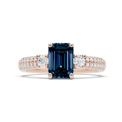 Alexandrite Three Stone Double Pave Emerald Cut Band