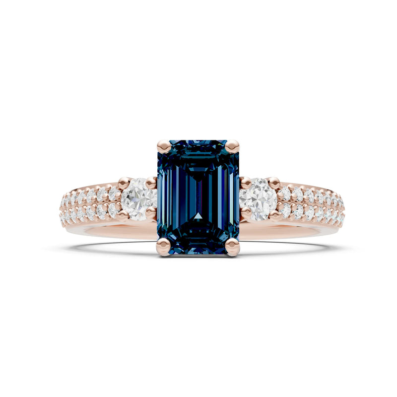 Three Stone Emerald Cut Double Pave Band