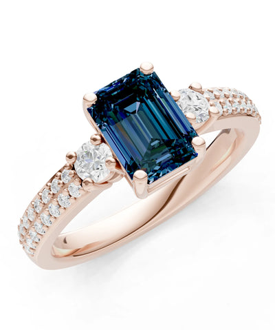 Alexandrite Three Stone Double Pave Emerald Cut Band