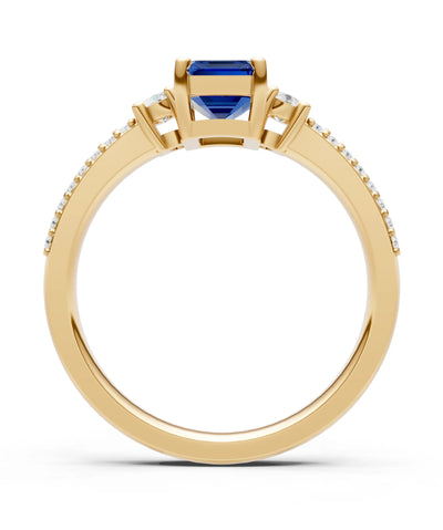 Three Stone Emerald Cut Double Pave Band