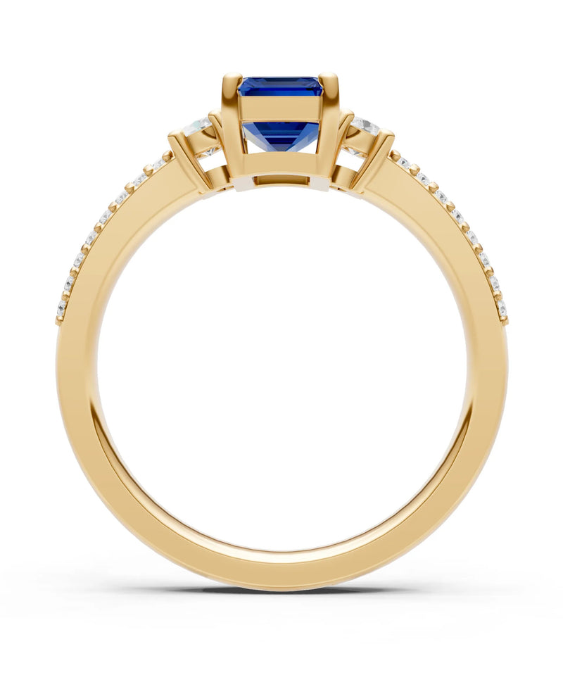 Three Stone Emerald Cut Double Pave Band