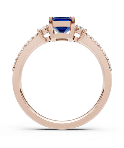 Three Stone Emerald Cut Double Pave Band