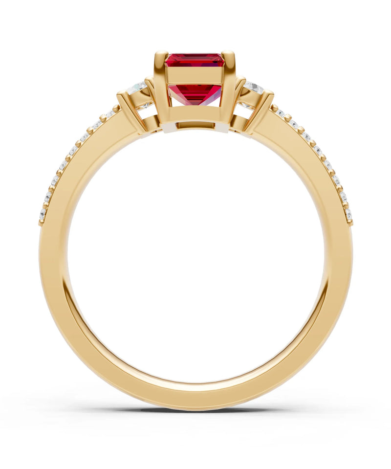 Three Stone Emerald Cut Double Pave Band