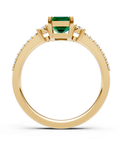 Emerald Three Stone Double Pave Emerald Cut Band