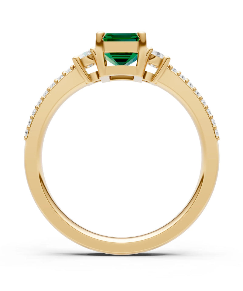 Emerald Three Stone Double Pave Emerald Cut Band