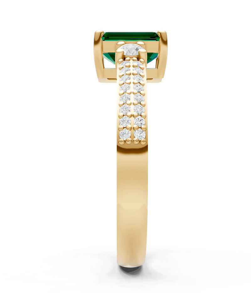 Emerald Three Stone Double Pave Emerald Cut Band