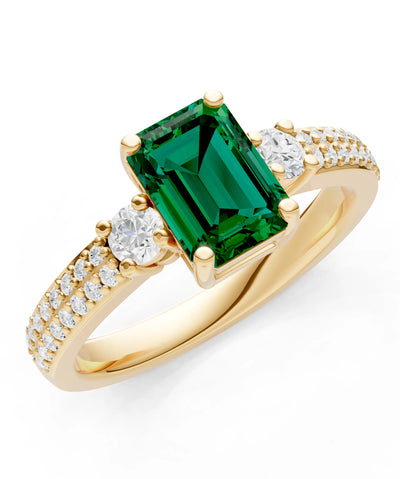Emerald Three Stone Double Pave Emerald Cut Band