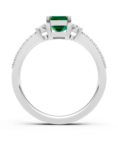 Emerald Three Stone Double Pave Emerald Cut Band