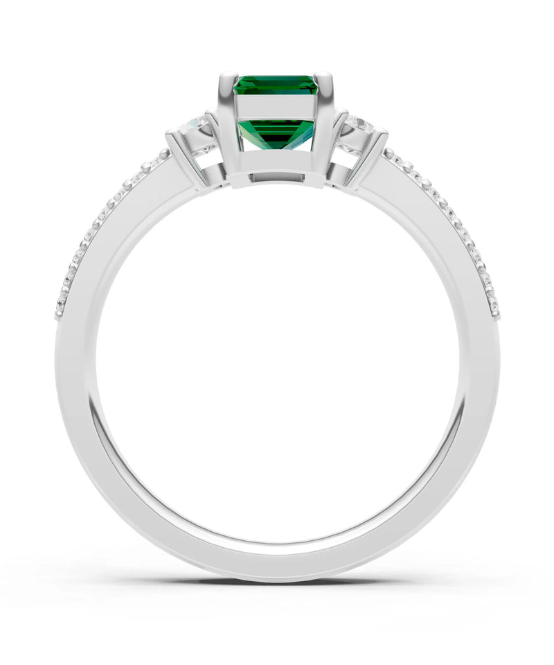 Emerald Three Stone Double Pave Emerald Cut Band