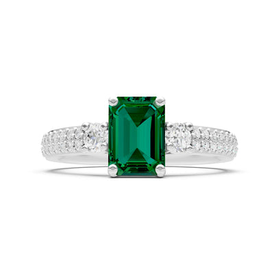 Emerald Three Stone Double Pave Emerald Cut Band