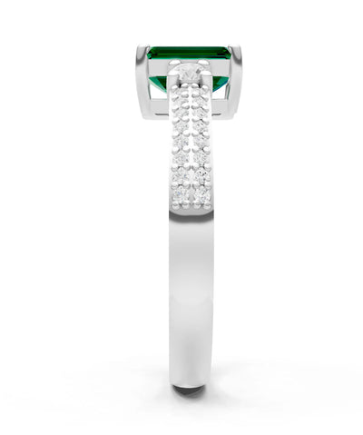 Emerald Three Stone Double Pave Emerald Cut Band