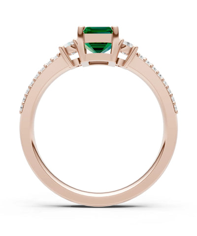 Emerald Three Stone Double Pave Emerald Cut Band